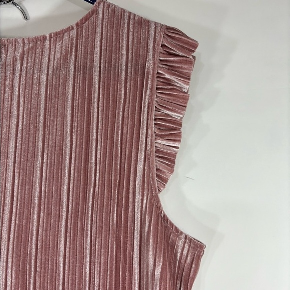 Mauve Pink Velveteen Fine Pleated Ruffle Sleeves Top XL - Picture 4 of 4